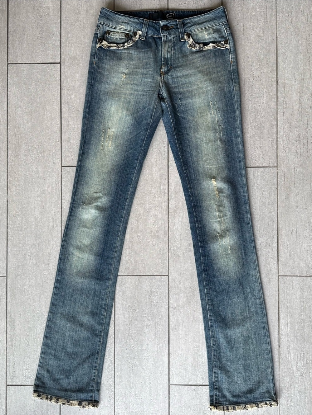 Just Cavalli Womens Lace Trim Straight Fit Jeans 26/40 Light Wash Denim Italy